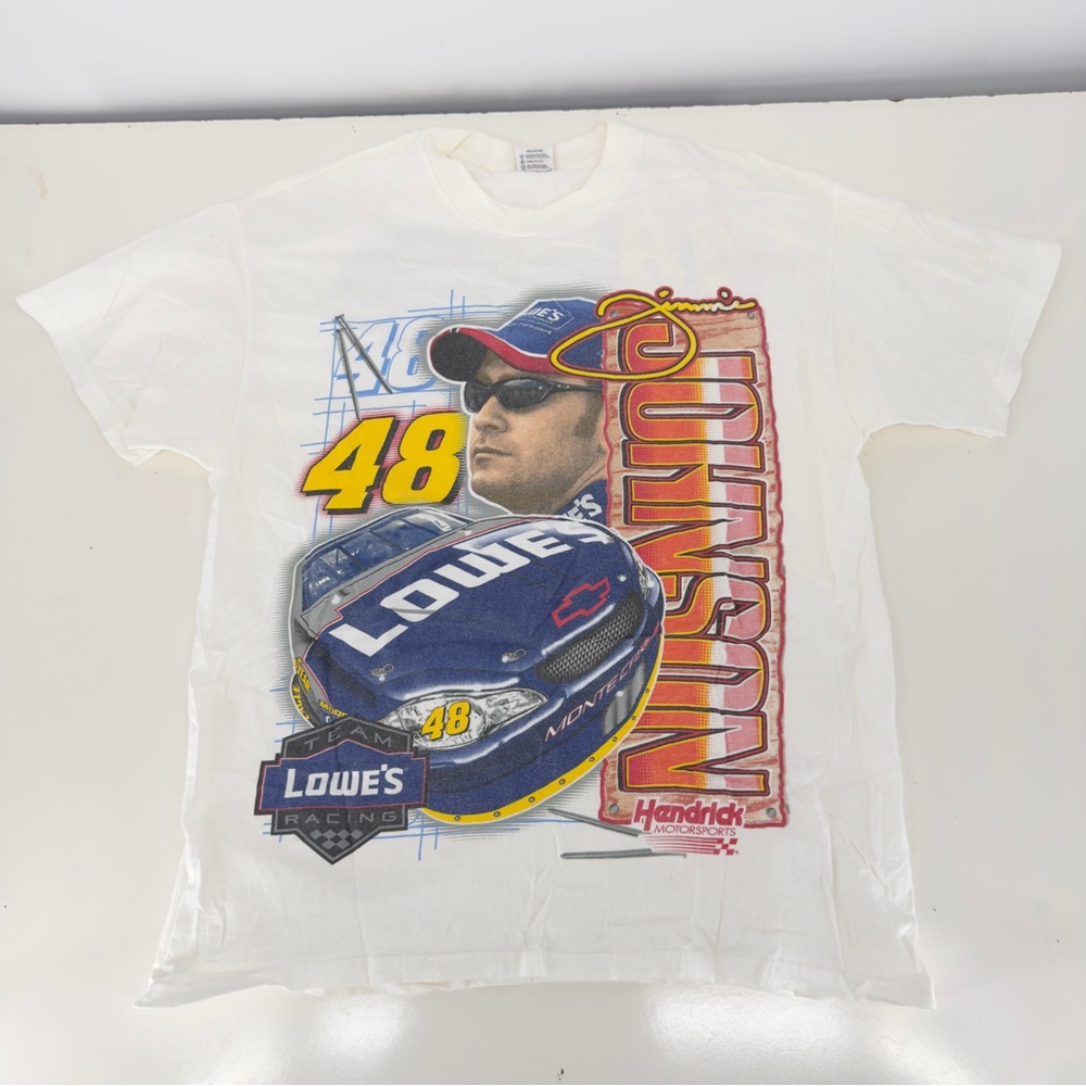 Vintage Checkered Flag Sports Jimmie Johnson Lowe’s Monte Carlo White T Shirt L